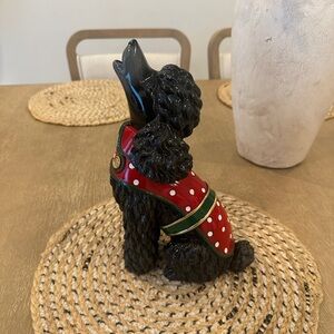 Elegant Black Christmas poodle Figurine with Red Polka Dot Vest
